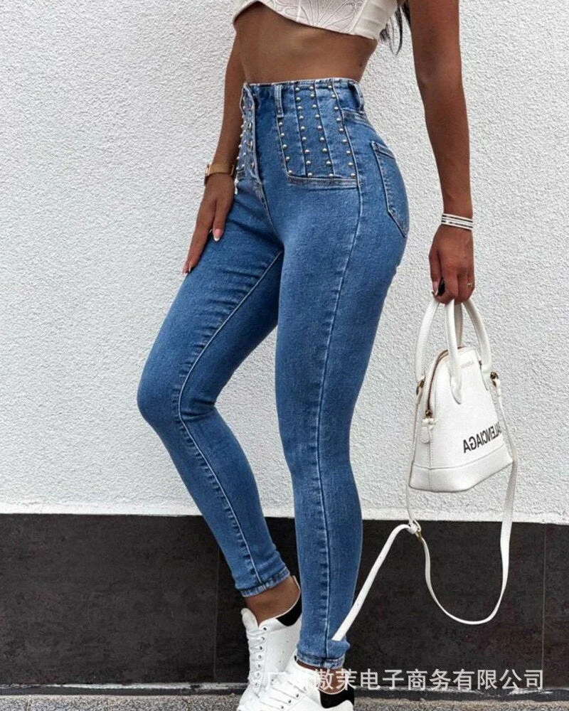 Graduation Gifts Women's 2022 summer new pencil high-waist elastic ripped jeans skinny jeans woman