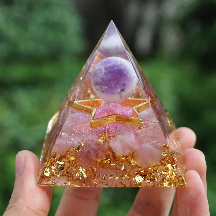 Amethyst Crystal Sphere with Rose Quartz Healing Orgone Pyramid