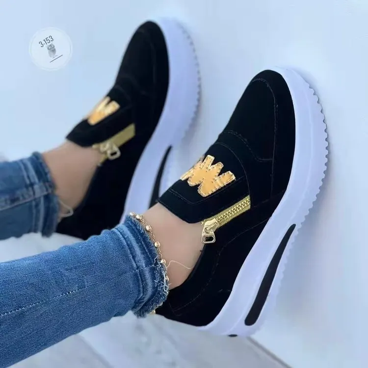 Breakj Breakj New Large-Size Sports Single Shoe Pine Cake Flat Bottom Zipper Color Casual Sneakers