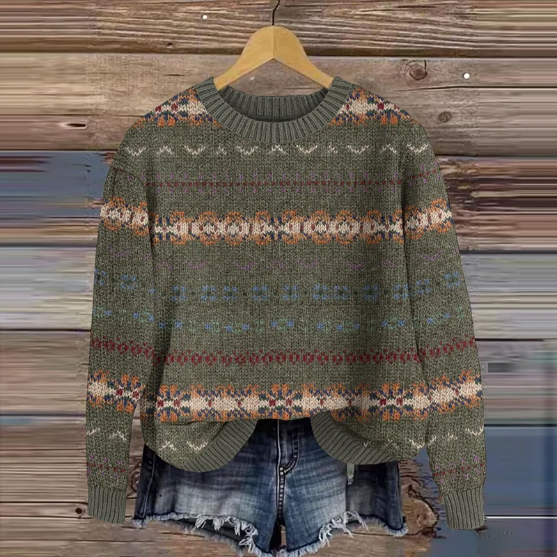 Vintage Icelandic Pattern Knitted Sweater