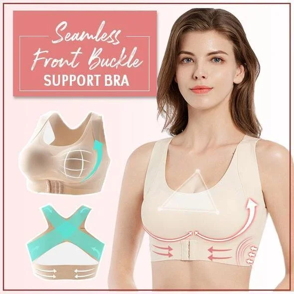 seamless front buckle support bra