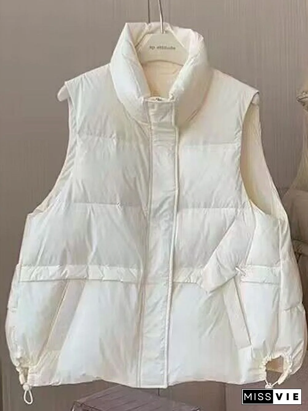 Original Creation Loose Sleeveless Solid Color Zipper High-Neck Vest Outerwear