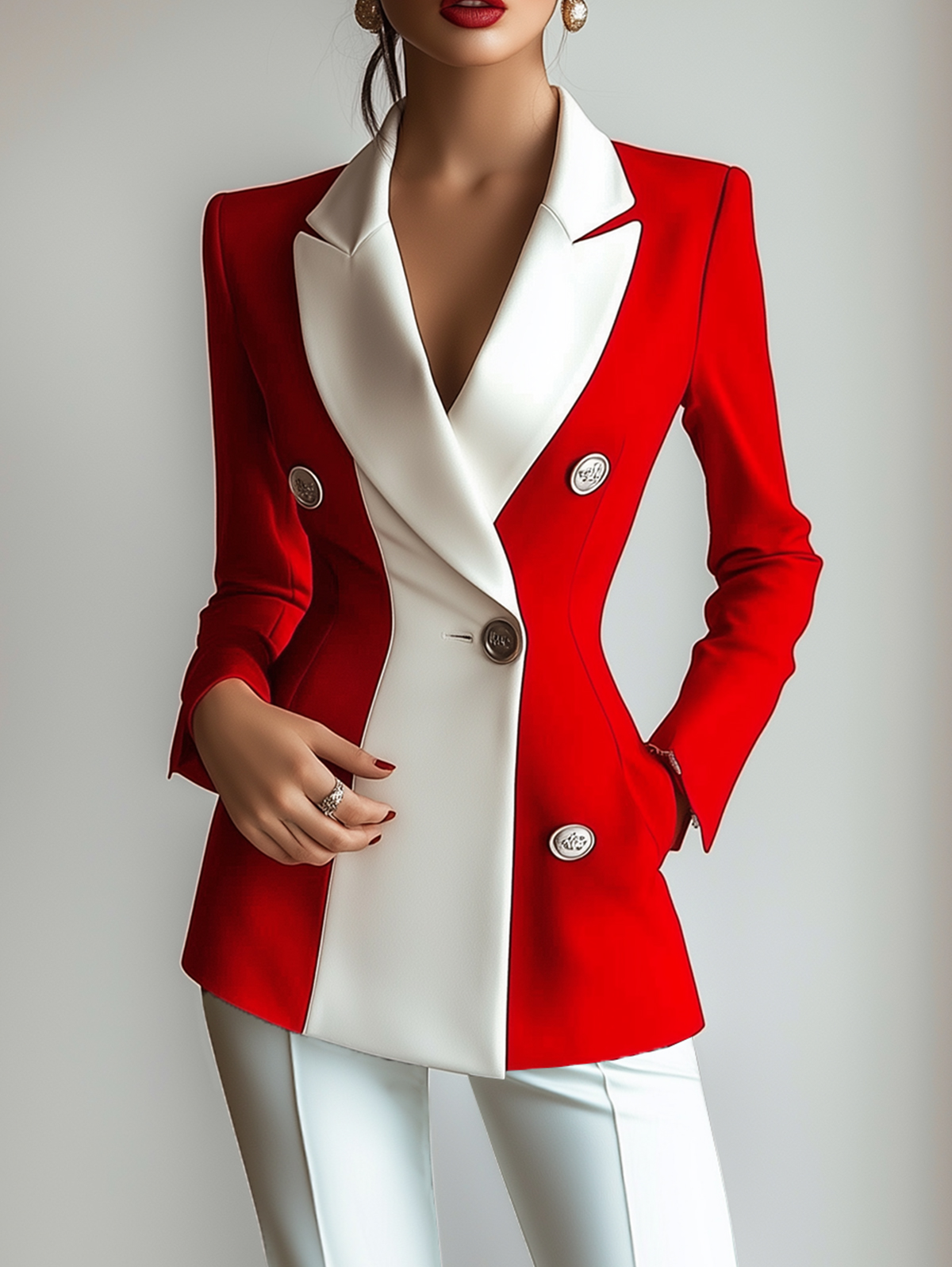 Ursime Colorblock Lapel Collar Button Long Sleeve Blazer