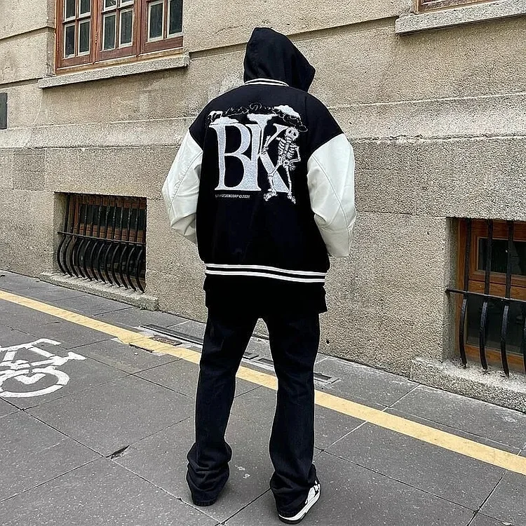 Retro Embroidery Stitching Hip Hop Loose Men's Baseball Jackets at Hiphopee