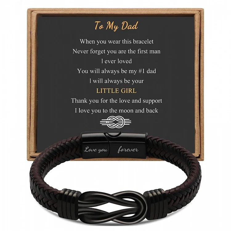 To My Dad Love You Forever Stainless Steel Magnetic Buckle Engraved Woven Leather Bracelet