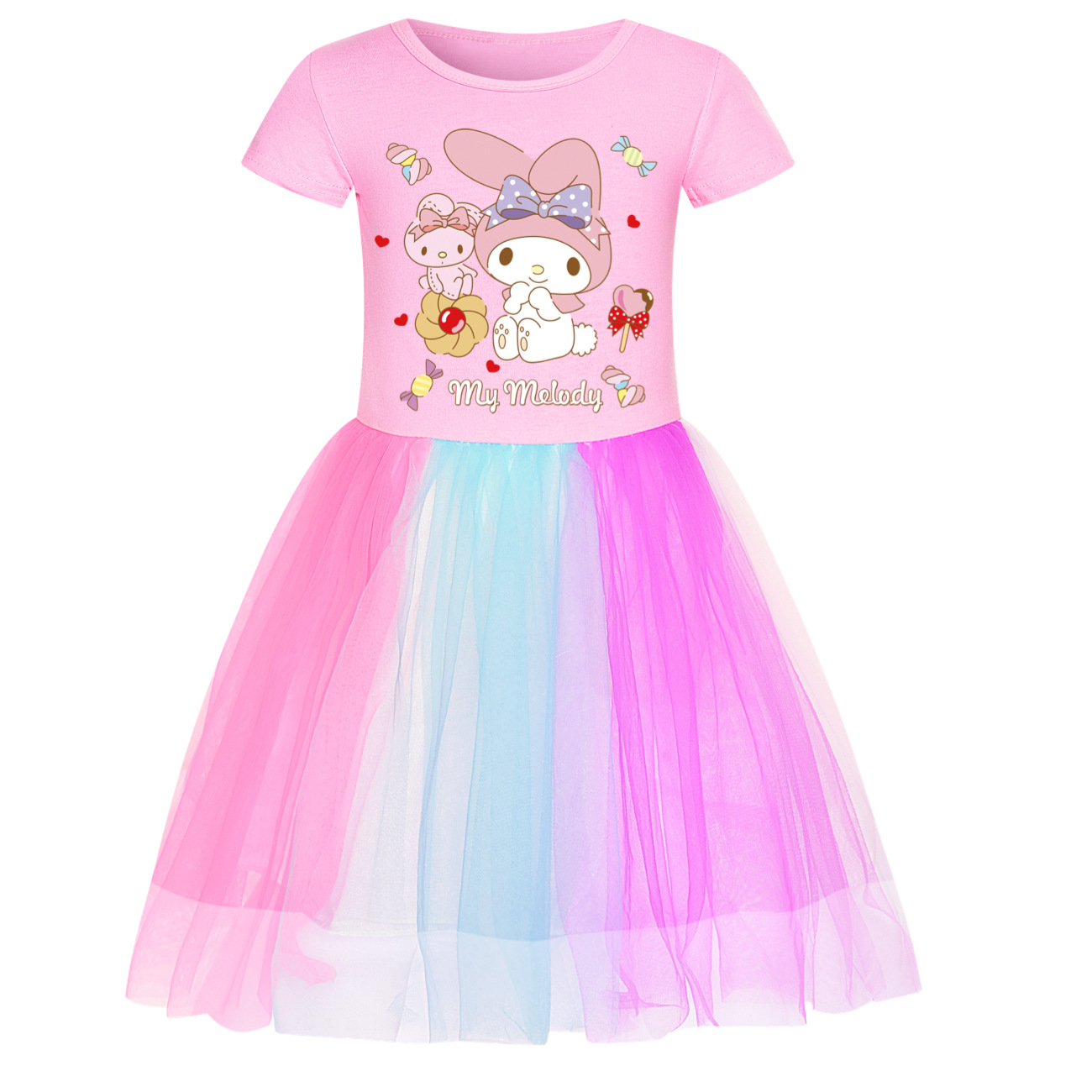 Cinnamoroll Girls' Starry Rainbow Lace Hem Skirt Dress 3668 -Mayoulove