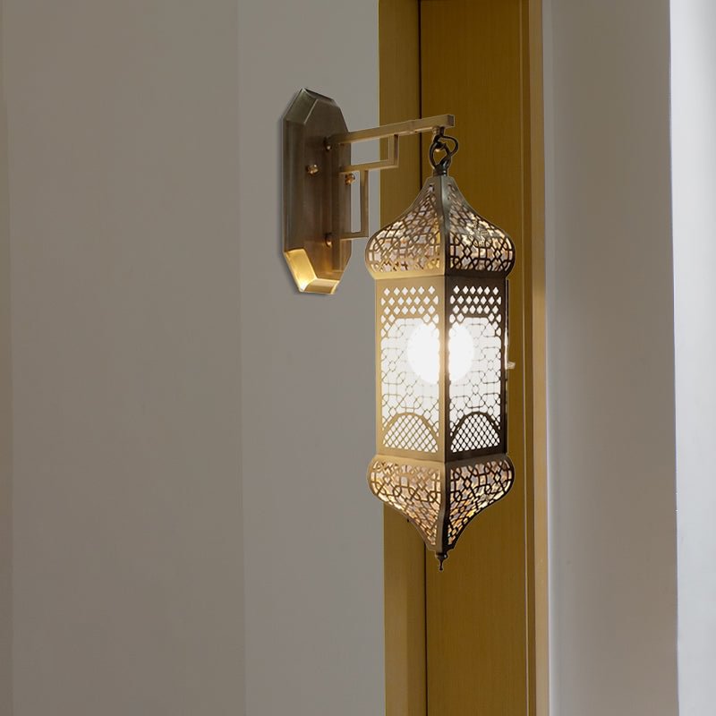 1 Head Metallic Sconce Lighting Arab Brass Lantern Corridor Wall Mount Ceiling Lamp
