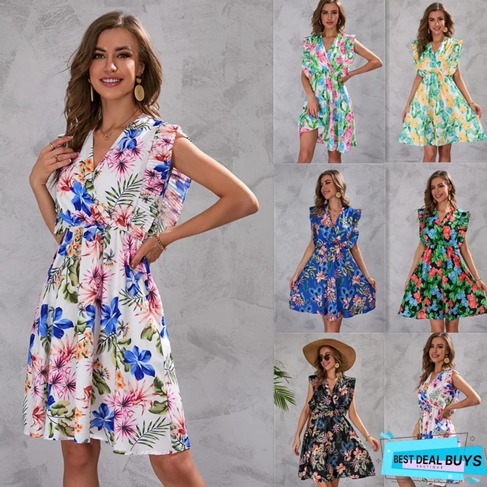 Floral Print Waist Sleeveless Dress