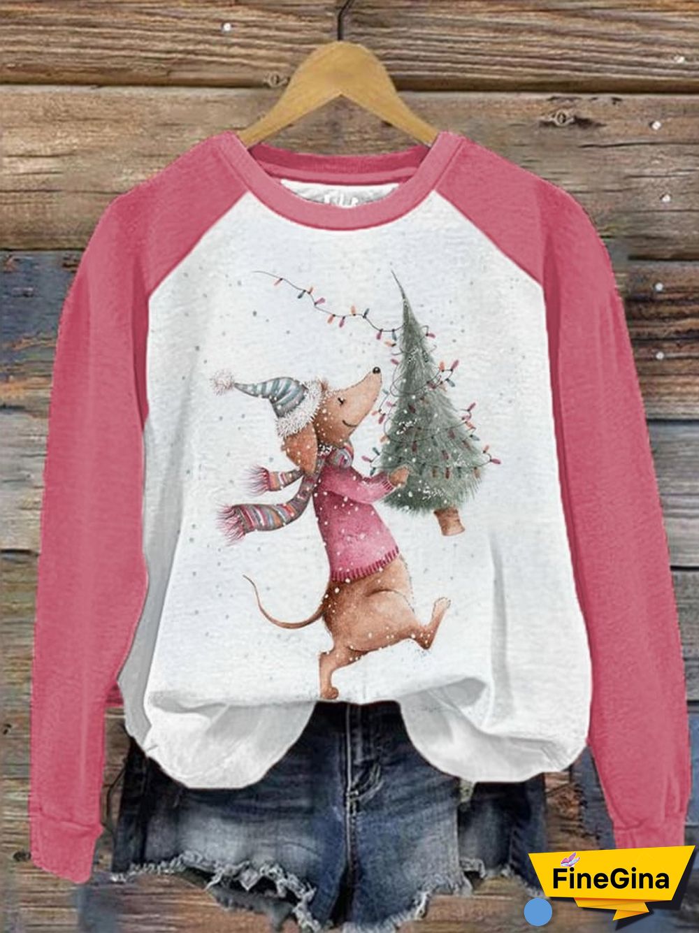 Women's Christmas Tree Dachshund Dog Print Casual Sweatshirt