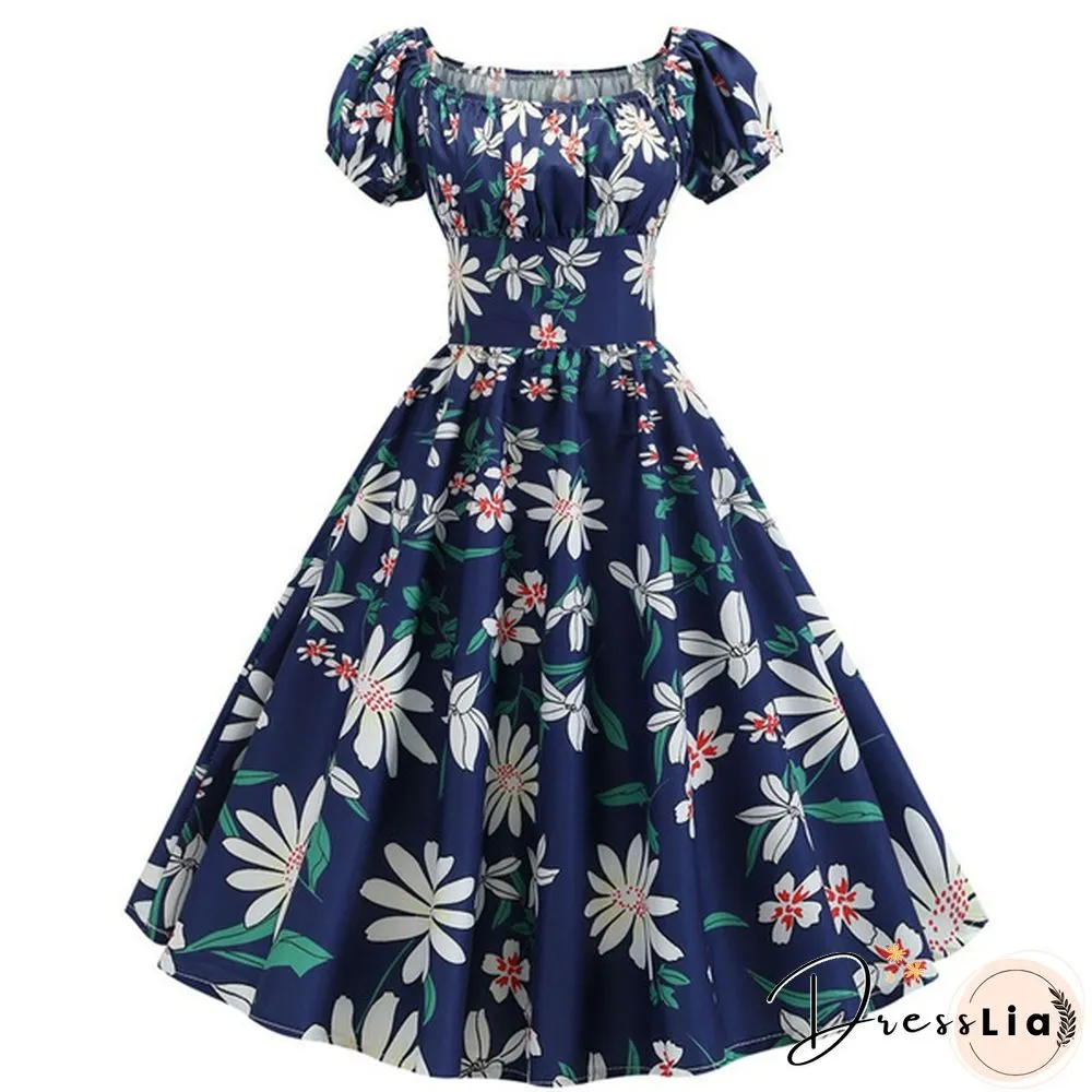 Plus Size Party Dress Rockabilly Vintage Womens Fashion Summer Casual Short Sleeve Ladies