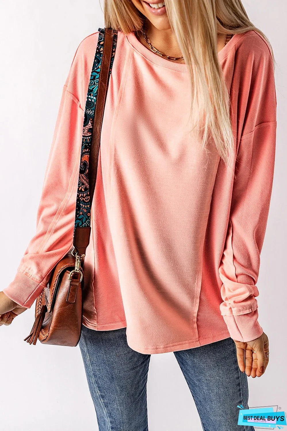 Solid Patchwork Long Sleeve Top