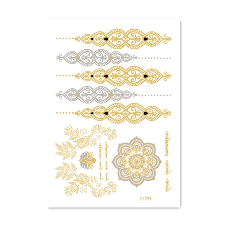 24 Kinds Metallic Bronzing Mandala Temporary Tattoo Sticker Glitter Gold Body Art Waterproof Disposable tatouage temporaire