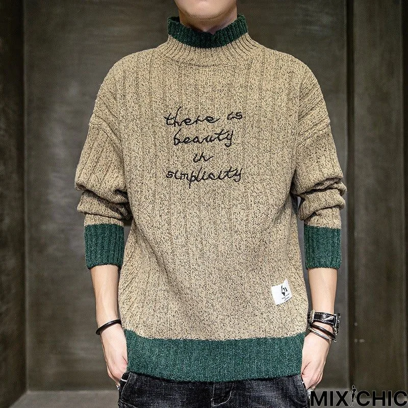 Men's Slim Crew Neck Letter Men's Sweater