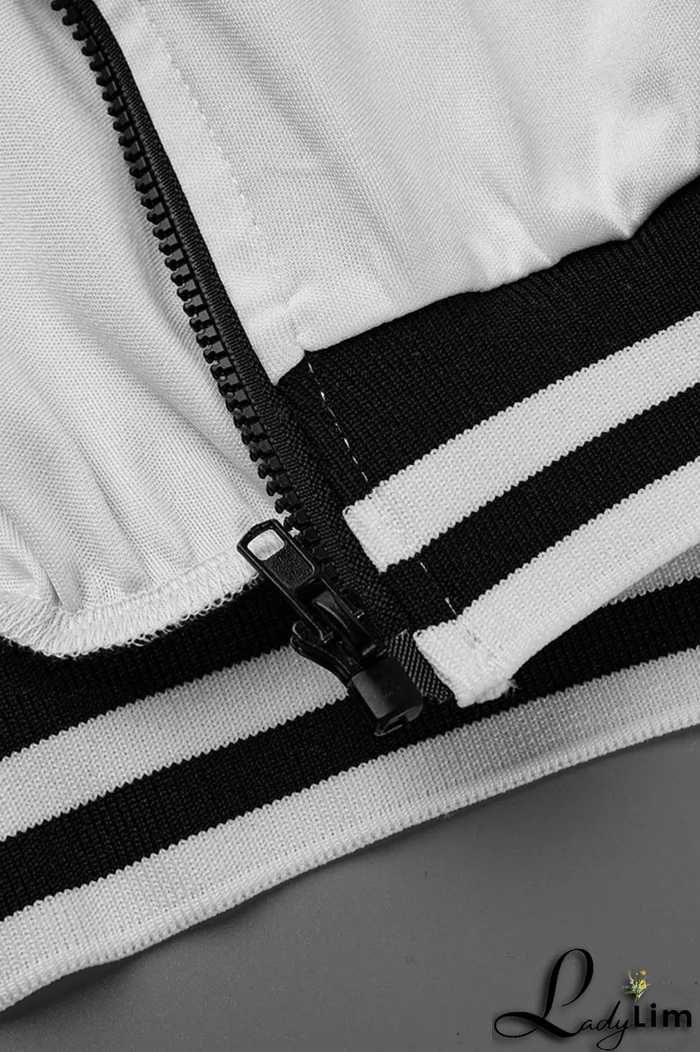 White Casual Patchwork Zipper Short Sleeve Two Pieces