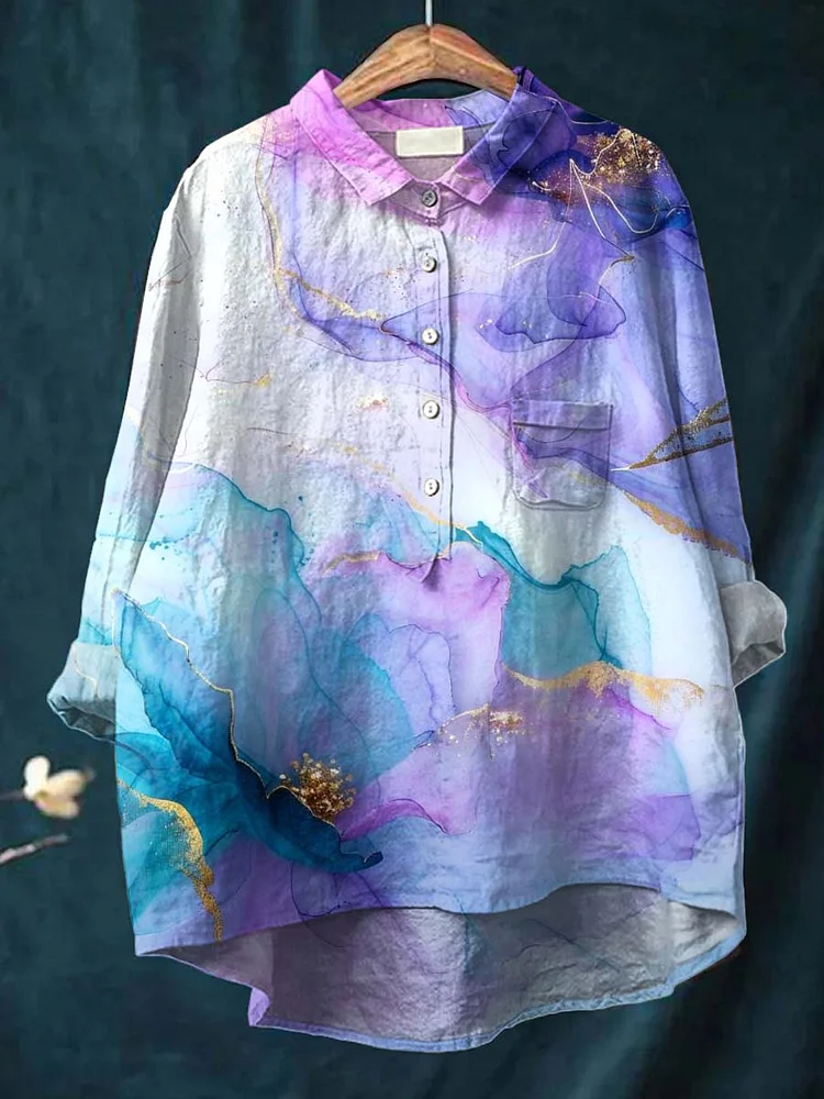 Women s Art GeometryCasual Cotton And Linen Shirt