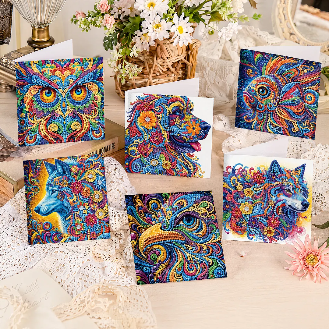 6pcs Mandala Flowers and Animals DIY Diamond Painting Greeting Card Kits with Envelopes Diamond Art Greeting Cards Diamond Art Cards Kits for Adults DIY Crafts Family Friend Gifts