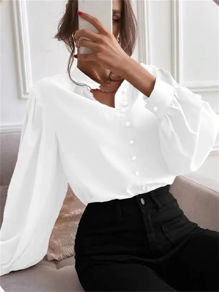 Women's Shirt Spring and Summer New Elegant Solid Color Lapel Long-sleeved Single-row Button Loose Urban Style Female Blouse