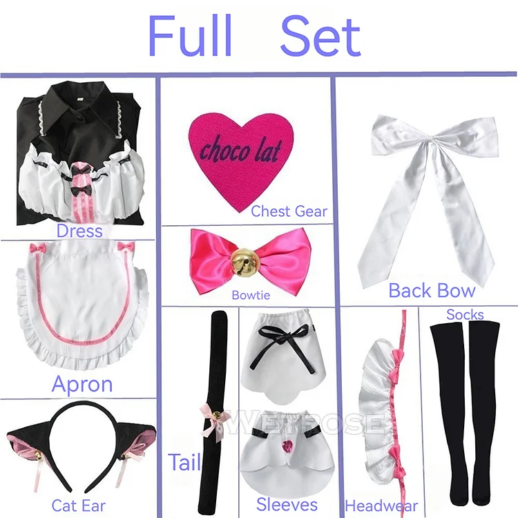 【Wetrose】In Stock Chocola Vanilla Cosplay Costume Shokora Banira Nekopara Maid Uniform Catgirl Cat Full Set Wig Halloween Xmas