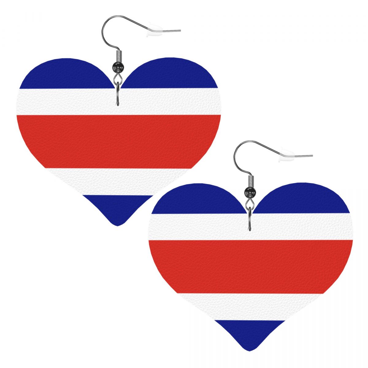 Costa Rica Flag Heart Leather Earrings