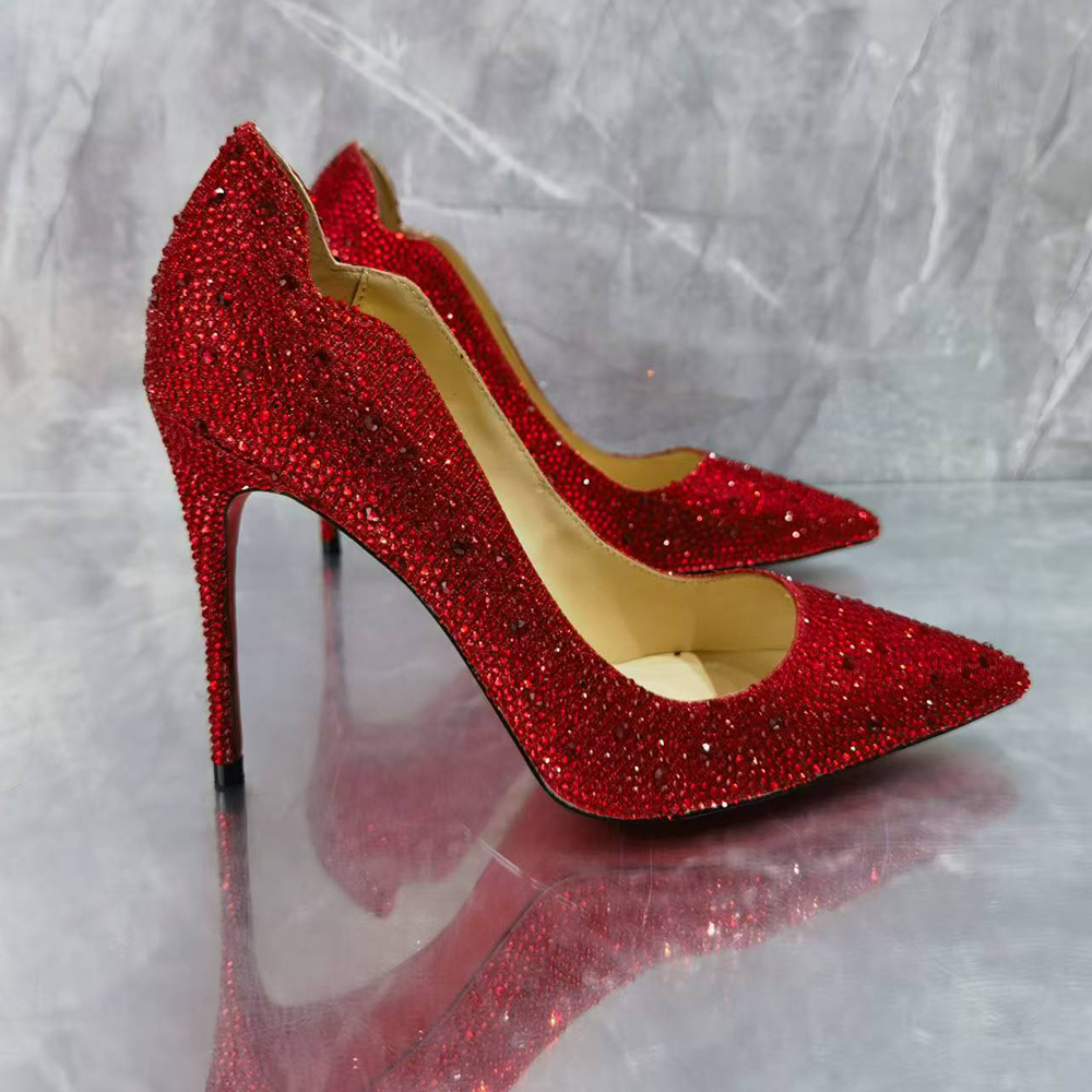 100mm/120mm Women's High Heels Party Wedding Stilettos Patent Red Bottom Rhinestone Pumps-vocosishoes