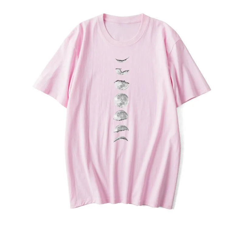 Moon Print Cotton Summer T Shirt Women O Neck Graphic Tees Casual Plus Size 5XL T-shirt Womens Aesthetic Shirts Tops Free Ship
