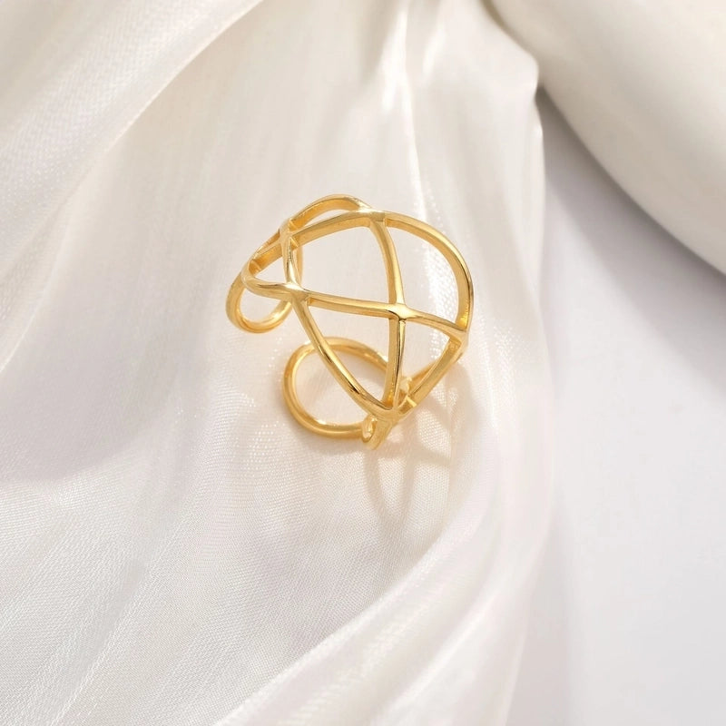 Basic Minimalist Classic Style Irregular Pentagram Lines 304 Stainless Steel Plating Open Rings