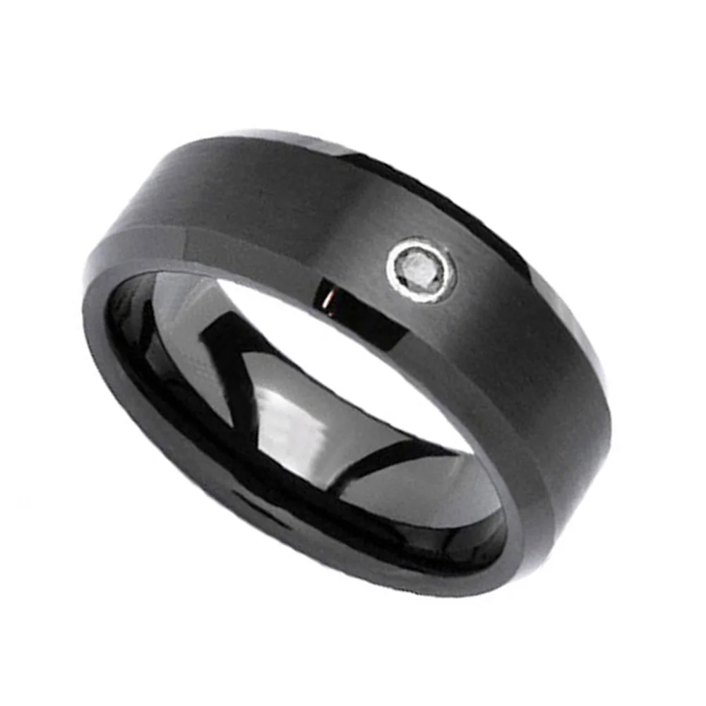 6MM 8MM Mens Black Tungsten Carbide Rings Zircon Inlaid Top