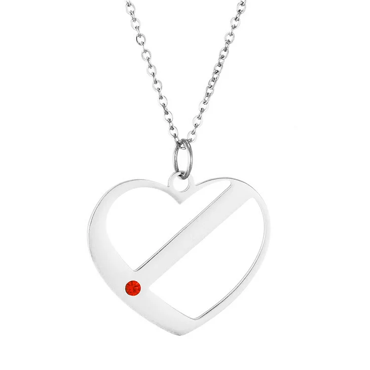 Heart Cutout Diamond Birthstone Name Pendant Necklace-Silver