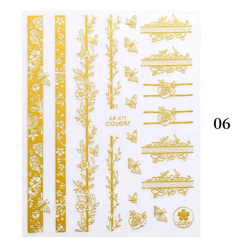 Black White Gold Butterfly 3D Nails Sticker Geometry Decals Flower DIY Decals Designs For Nail Art Manicures Decorations Salon