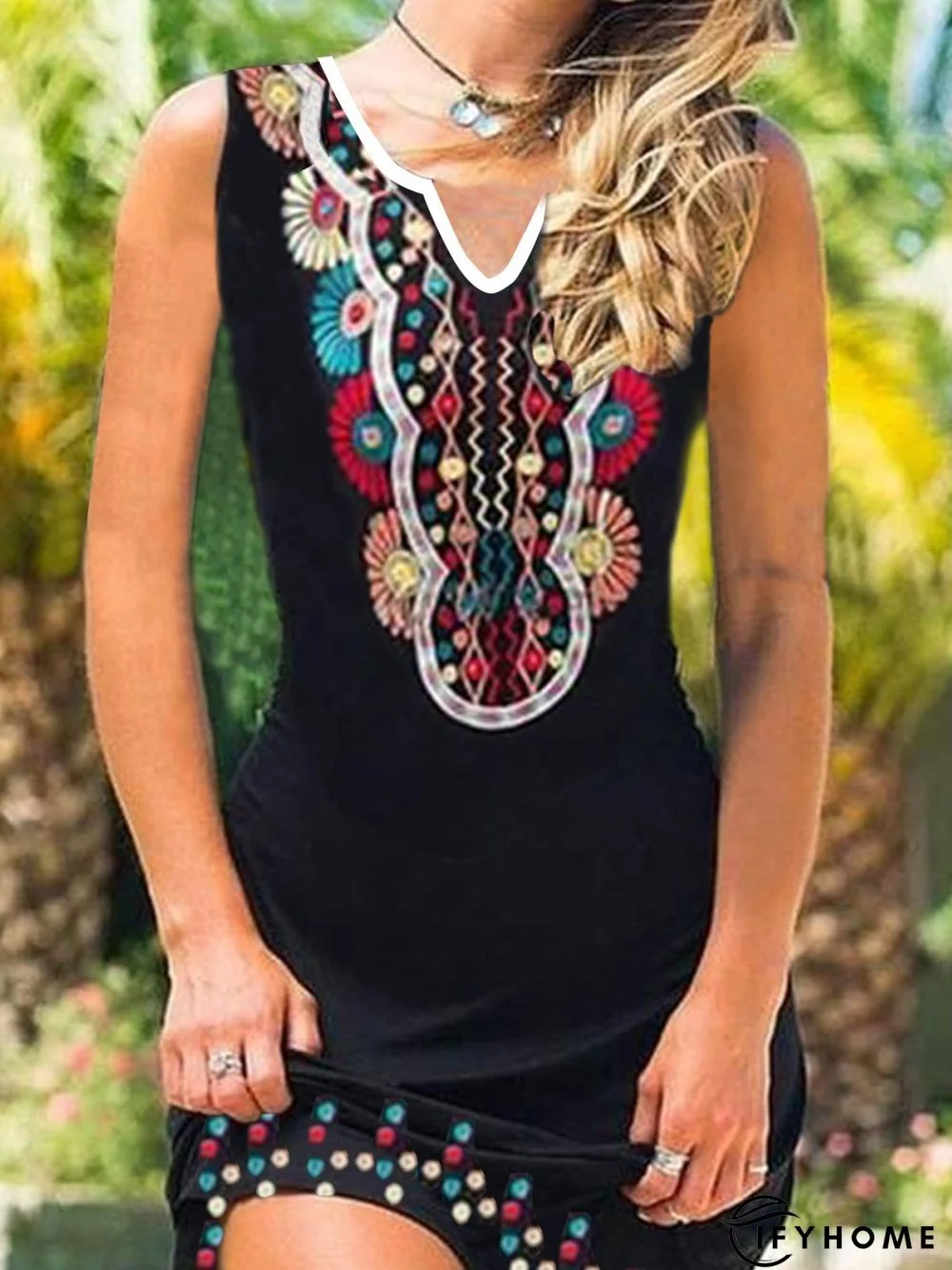 Off Shoulder Cold Shoulder Printed Knitting Dress | IFYHOME