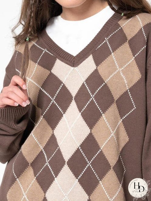 Geometric V-Neck Long Sleeve Sweater