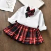 Kid Baby Girl Fashion White Plaid Skirt Set