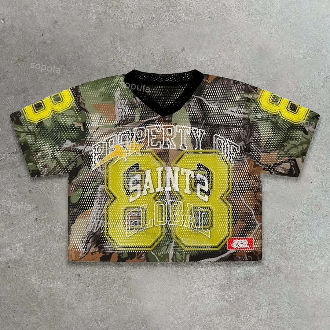 Vintage Lucky Saint No.88 Graphics Blokecore Blokette Cotton Football Jersey T-shirt - SOPULA