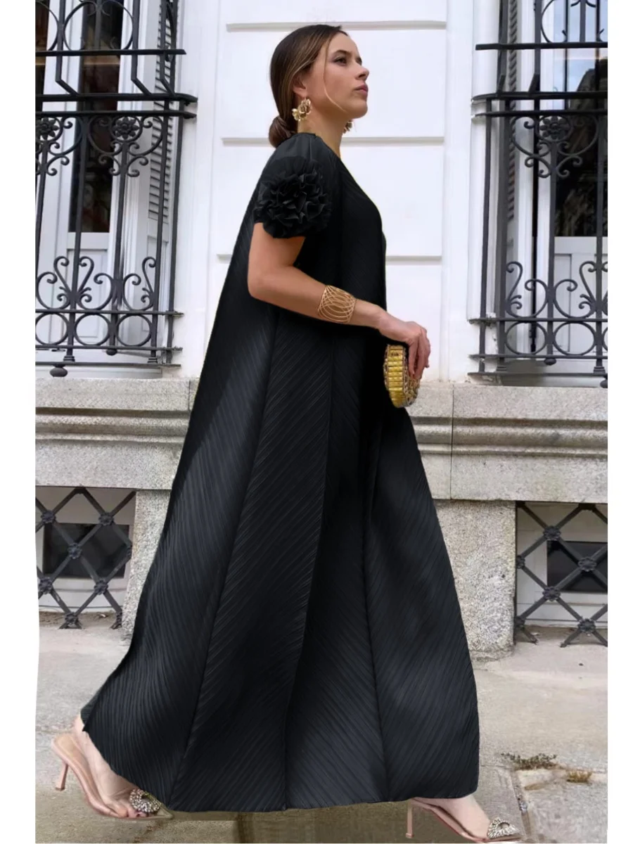 Pinsballz Pleated Heavy Industry Flower Disc Geometric Pleated Dress Versatile Age-reducing Mother Outfit  for Women