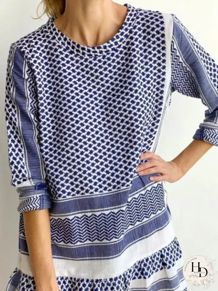 Dresses Casual Stripe Print Mid Sleeve Mini Dress for Women