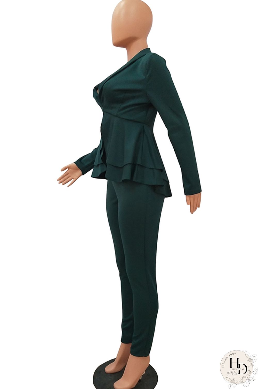 Black Casual Two Piece Suits Patchwork ruffle Solid pencil Long Sleeve