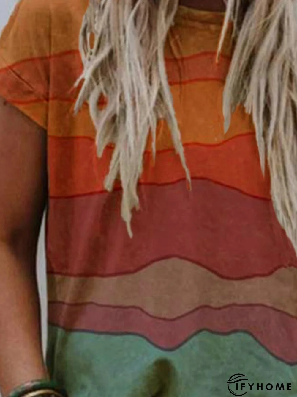 Multicolor Short Sleeve Round Neck Casual Tops | IFYHOME