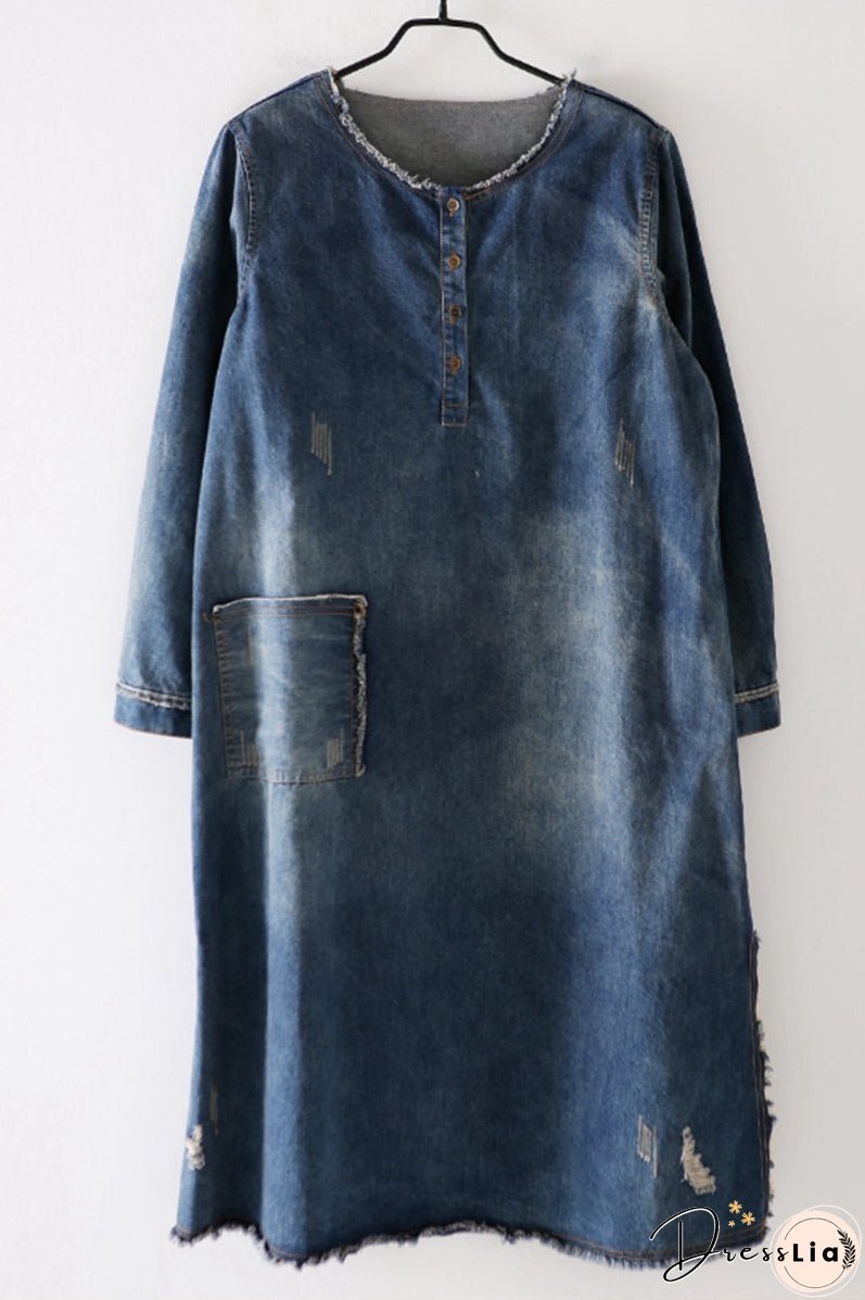 Vintage Casual Blue Denim Dresses Women Clothes