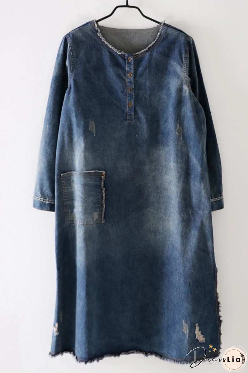 Vintage Casual Blue Denim Dresses Women Clothes
