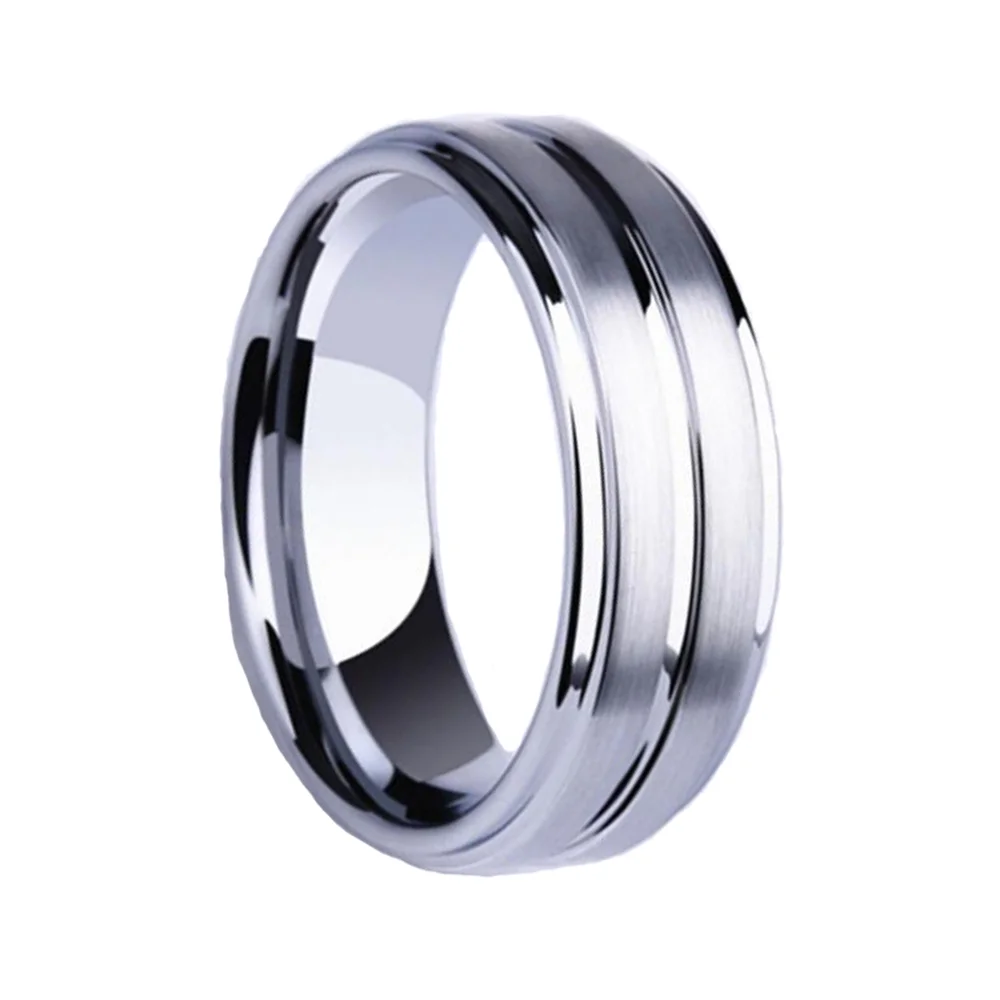 6MM 8MM Tungsten Brushed Mens Wedding Bands Middle Groove High Polished Comfort