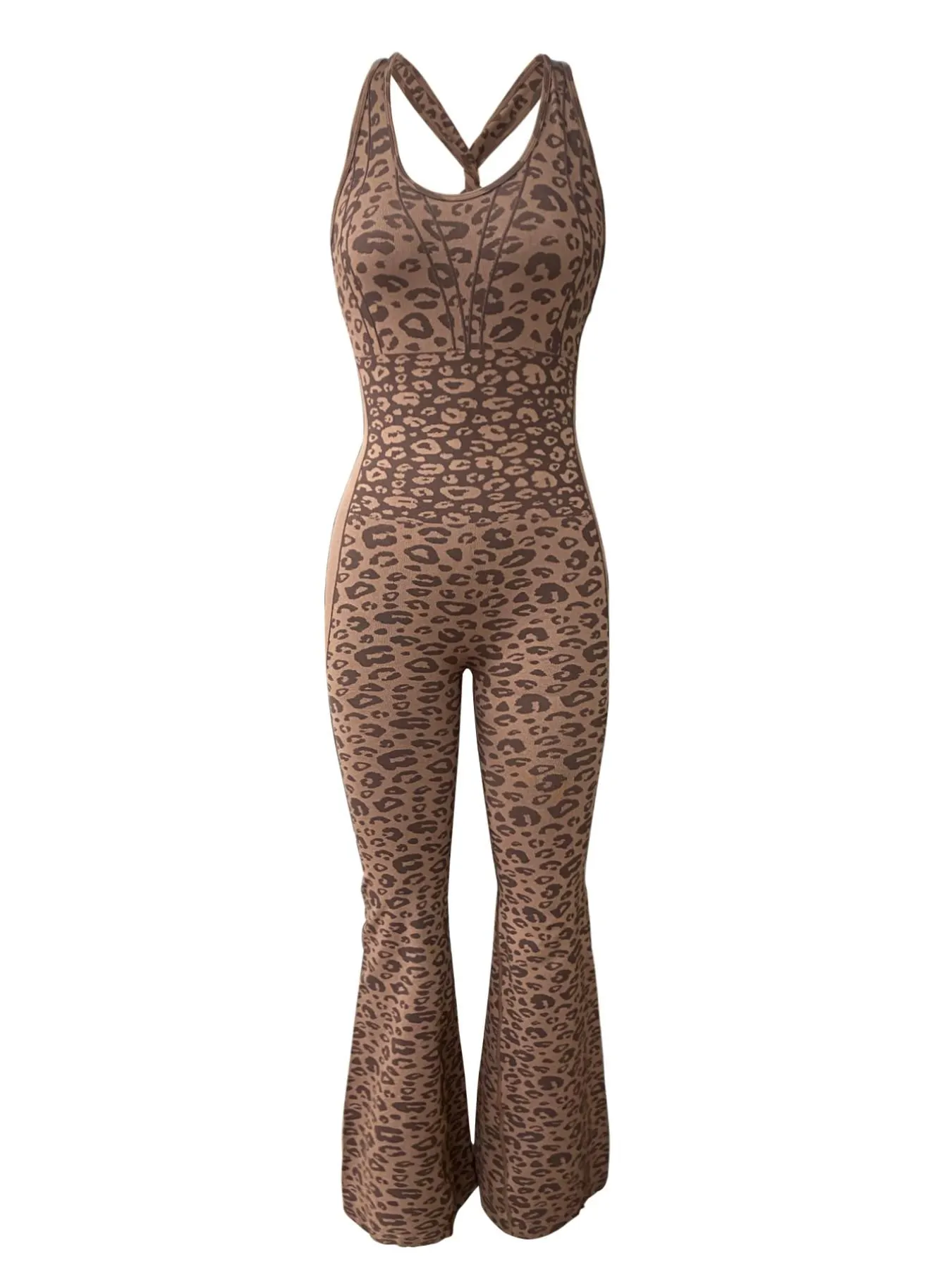 Women's Leopard Print Yoga Jumpsuit, Activewear Jumpsuit, Cross Strap Design, Long Sleeve Slim Fit, Casual Fashion for All Seasons, Comfortable Wear at Home Women's Leopard Print Yoga Jumpsuit, Activewear Jumpsuit, Cross Strap Design, Long Sleeve Slim Fit, Casual Fashion for All Seasons, Comfortable Wear at Home