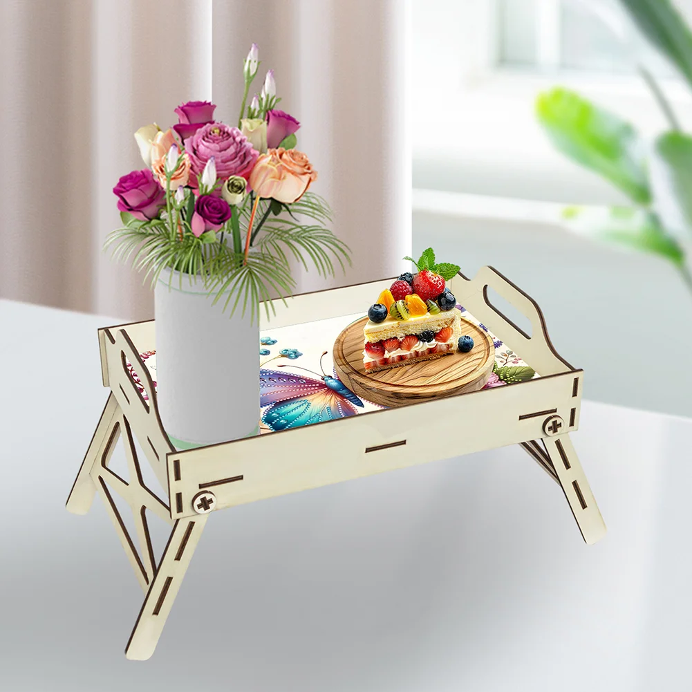 DIY Diamond Painted Dining Plate with Handle Wooden Food Tray Home Decor Gift