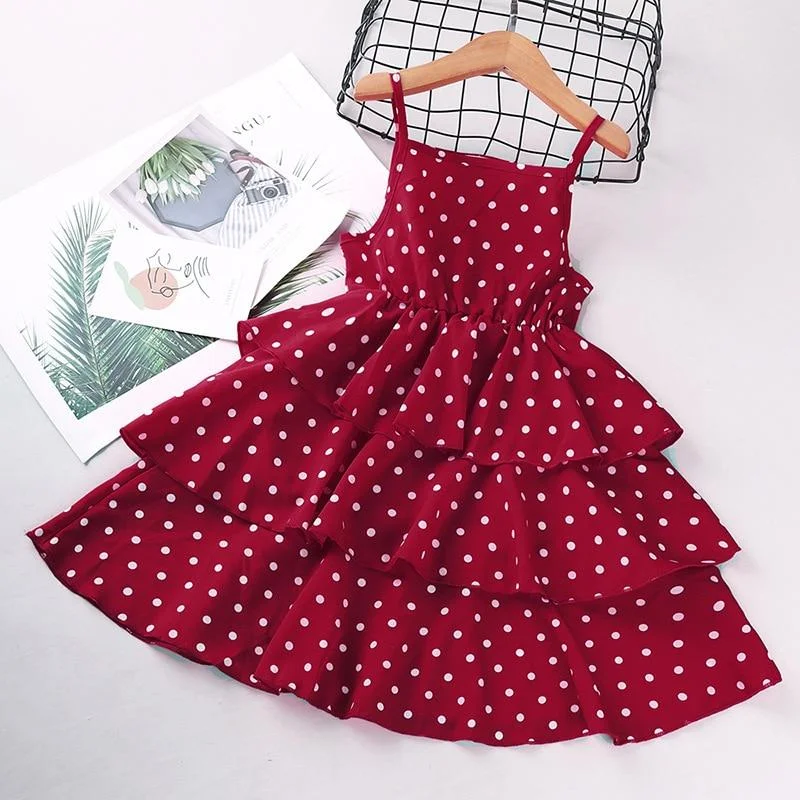 Girls Dresses 2021 Summer Teenagers Dot Sling Princess Dress Elegant Children Clothes Girl Cake Dress 4 8 10 Years Kids Outfit