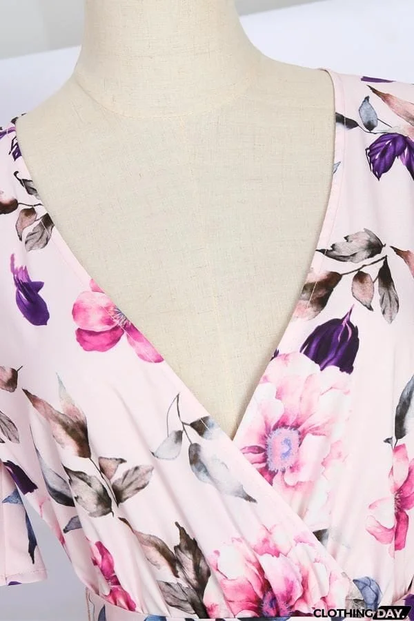 Sexy Short Sleeves Floral Print Vacation Maxi Dress