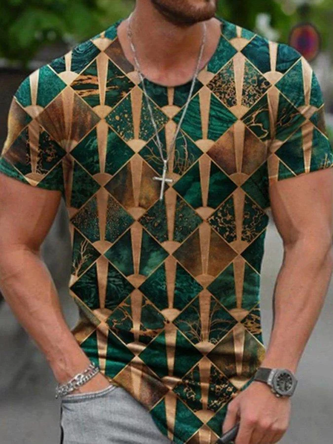 Men's Geometry Stitching Print T-shirt