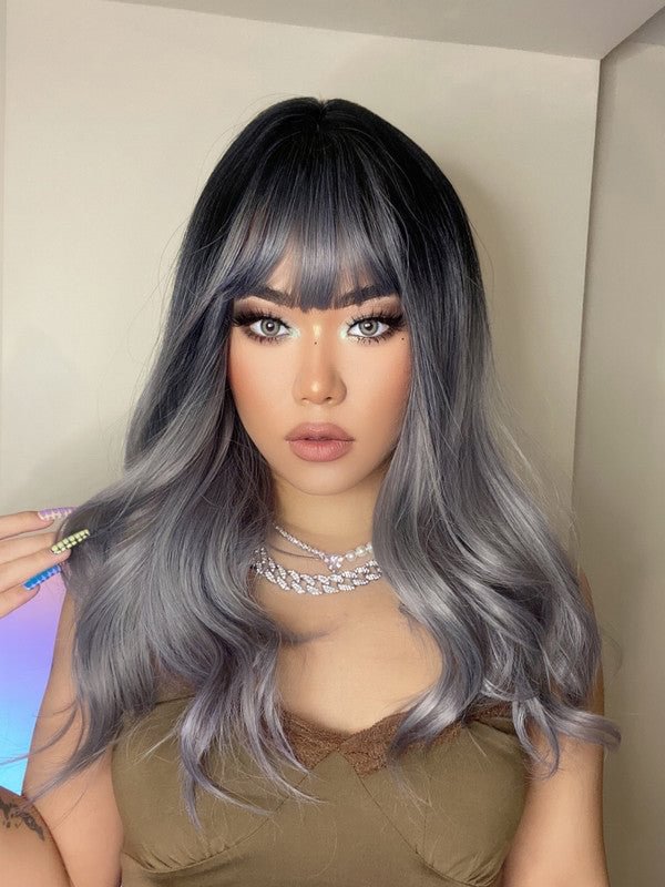 Ombre | Grey | Designer Sprit | Hair Bangs | Synthetic Wig | 25 inches