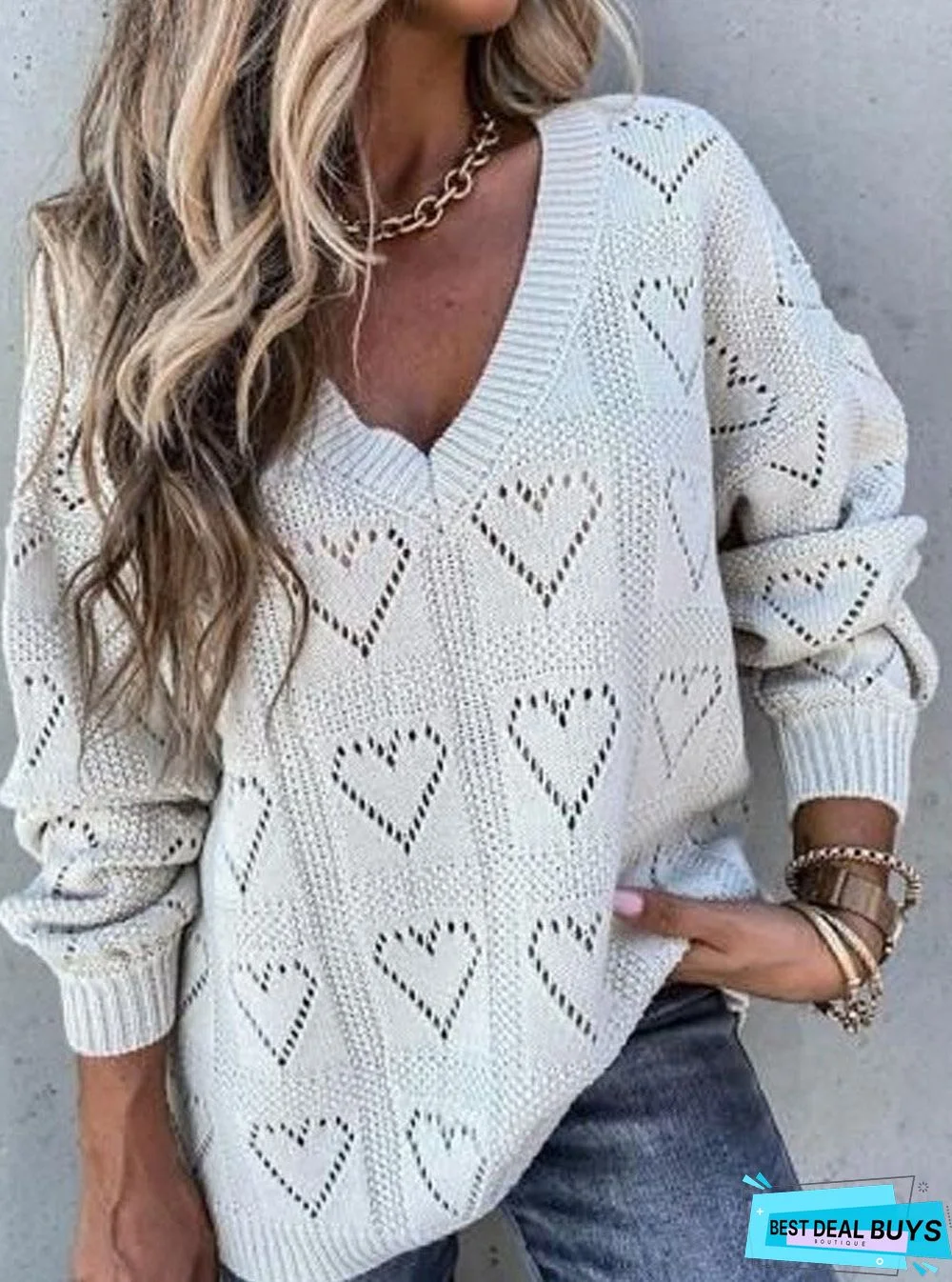 Fashion V-Neck Hollow Casual Long-Sleeved Sweater