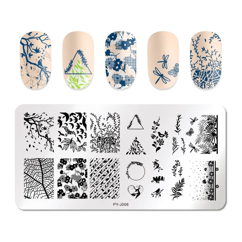 PICT YOU Stamping Plates Kits Striped Line Flowers Stamp Plate Tropical Geometry Lace Halloween Pumpkin Nail  Image Plate-Nail Inspo