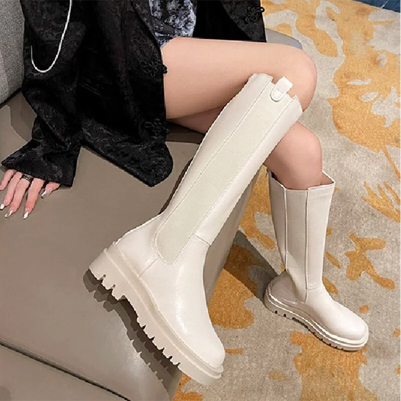 Vstacam Women's Knee High Boots Soft PU Women Long Boots Slip On  Woman Boot Thick Platform Round Toe Female Shoes Autumn Winter 2022