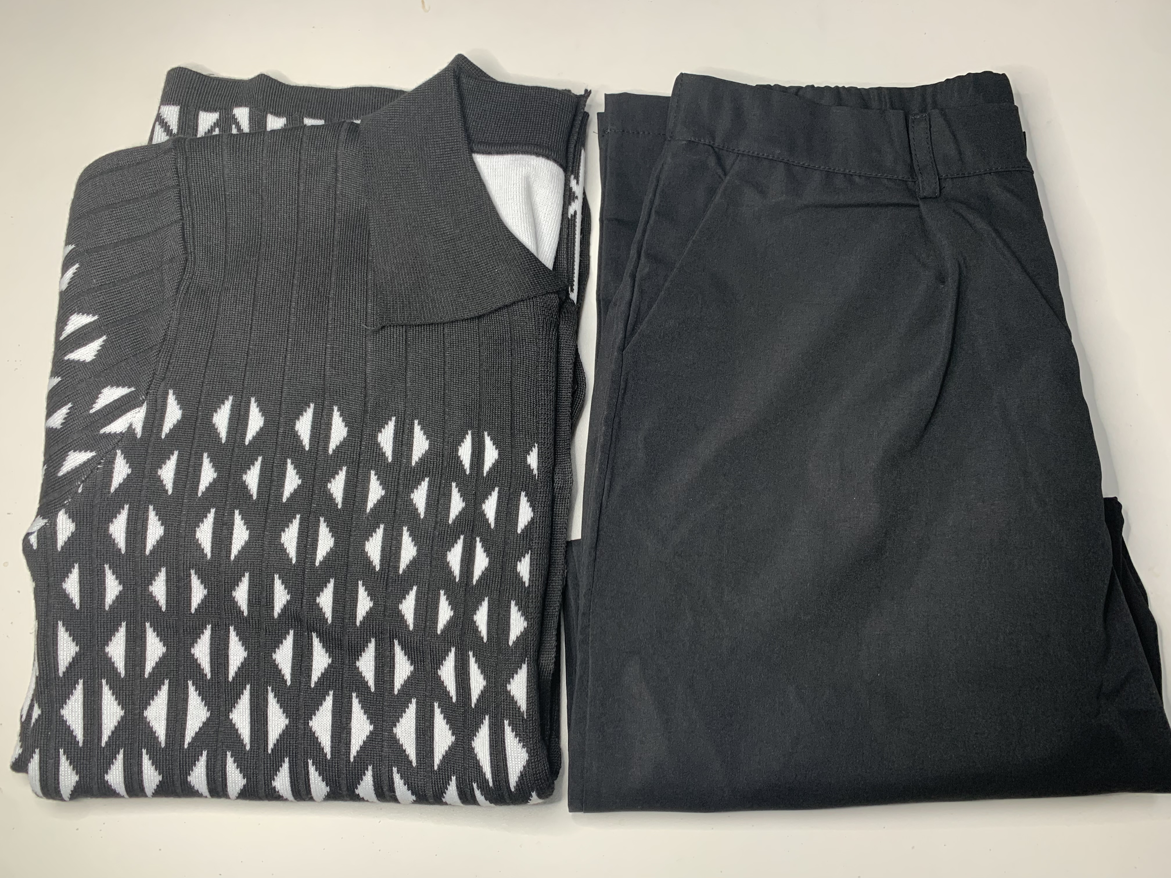 Black Criss Cross Pattern Walking Suit Short Sleeve Set